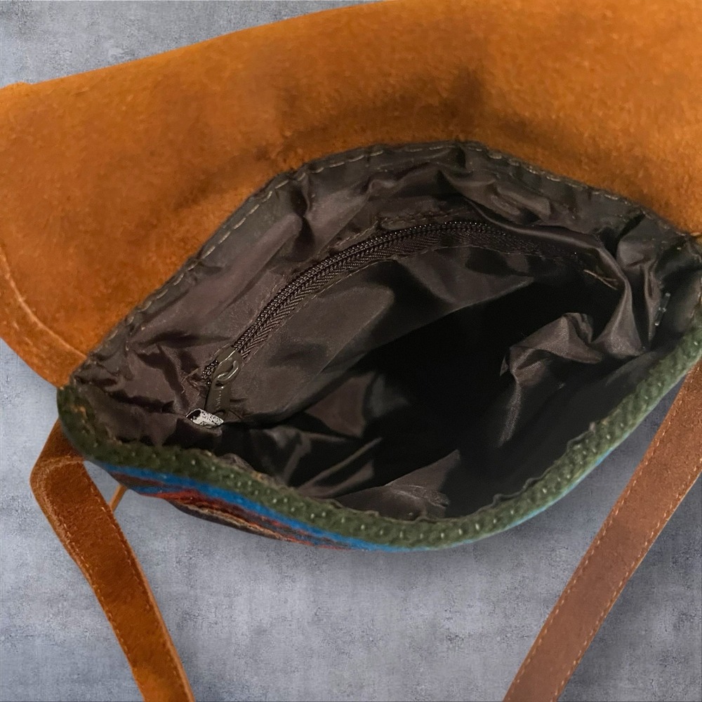 Wool And Leather Crossbody Blanket Shoulder Bag Aztec Southwestern Fringe Boho - Picture 5 of 8
